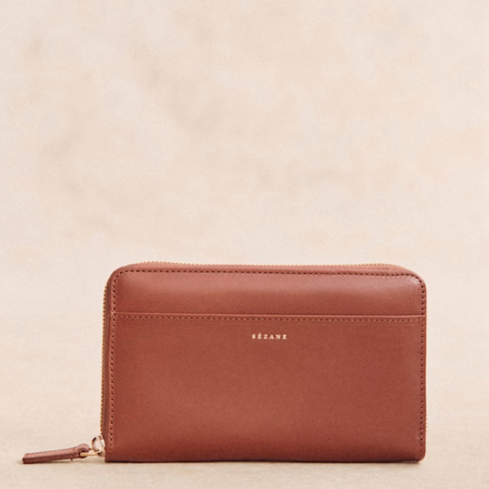Sezane Victoria Leather Wallet in Natural Heritage WITH TAGS and box